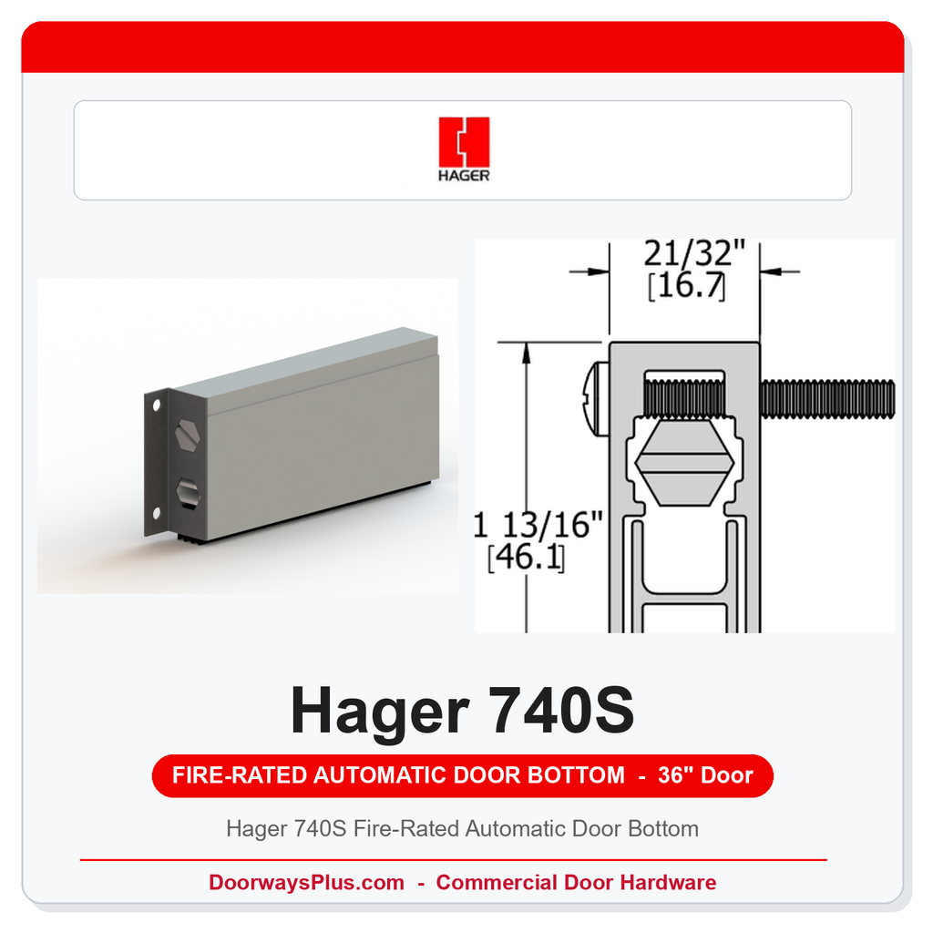 Hager 740S Fire-Rated Automatic Door Bottom | Aluminum | 36", 42", 48"
