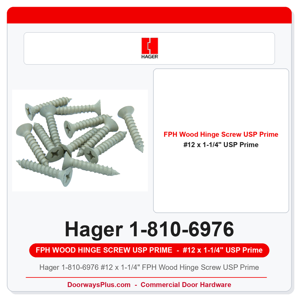 Hager 1-810-6976 #12 x 1-1/4" FPH Wood Hinge Screw USP Prime | Pkg of 12 or 100