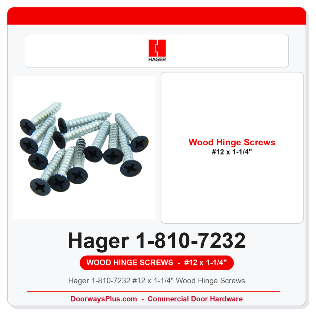 Hager 1-810-7232 #12 x 1-1/4" Wood Hinge Screws | L1 Black FPH | Pkg of 12 or 100