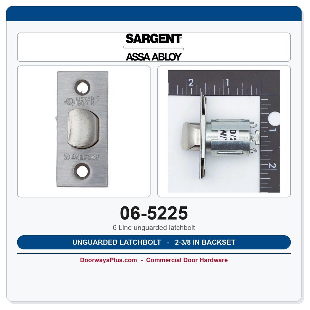 Sargent 06-5225 Latchbolt 2-3/8" Backset | 6 Line Cylindrical Lock Replacement Part