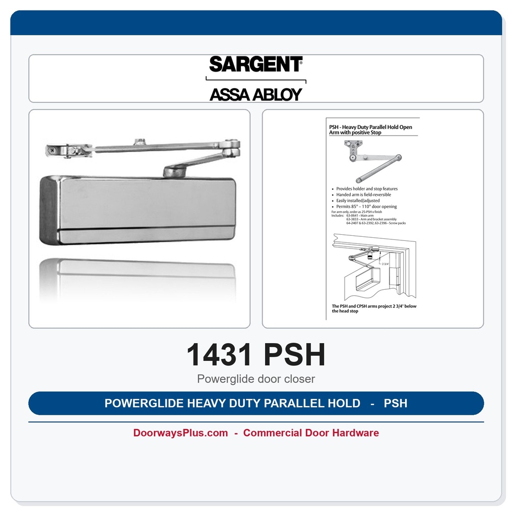 Sargent 1431 PSH Powerglide Heavy Duty Parallel Hold Open Arm Door Closer | ANSI Grade 1
