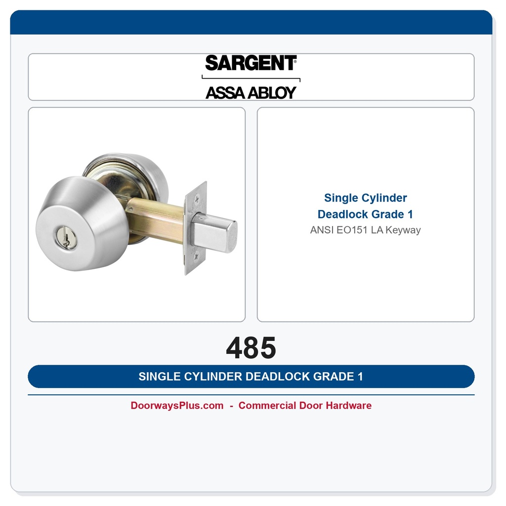 Sargent 485 Single Cylinder Deadlock Grade 1 ANSI EO151 LA Keyway