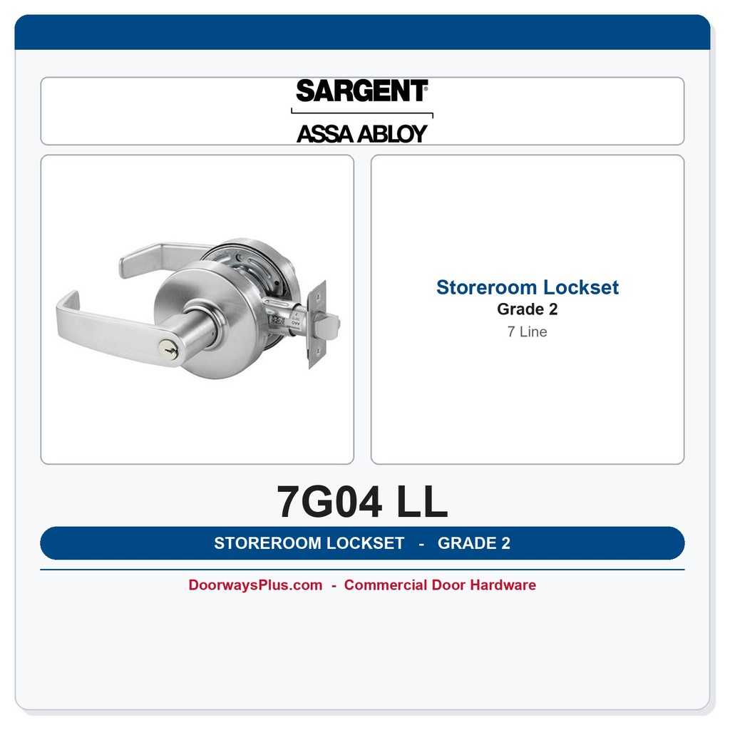 Sargent 7G04 LL Storeroom Cylindrical Lever Lockset – Grade 2