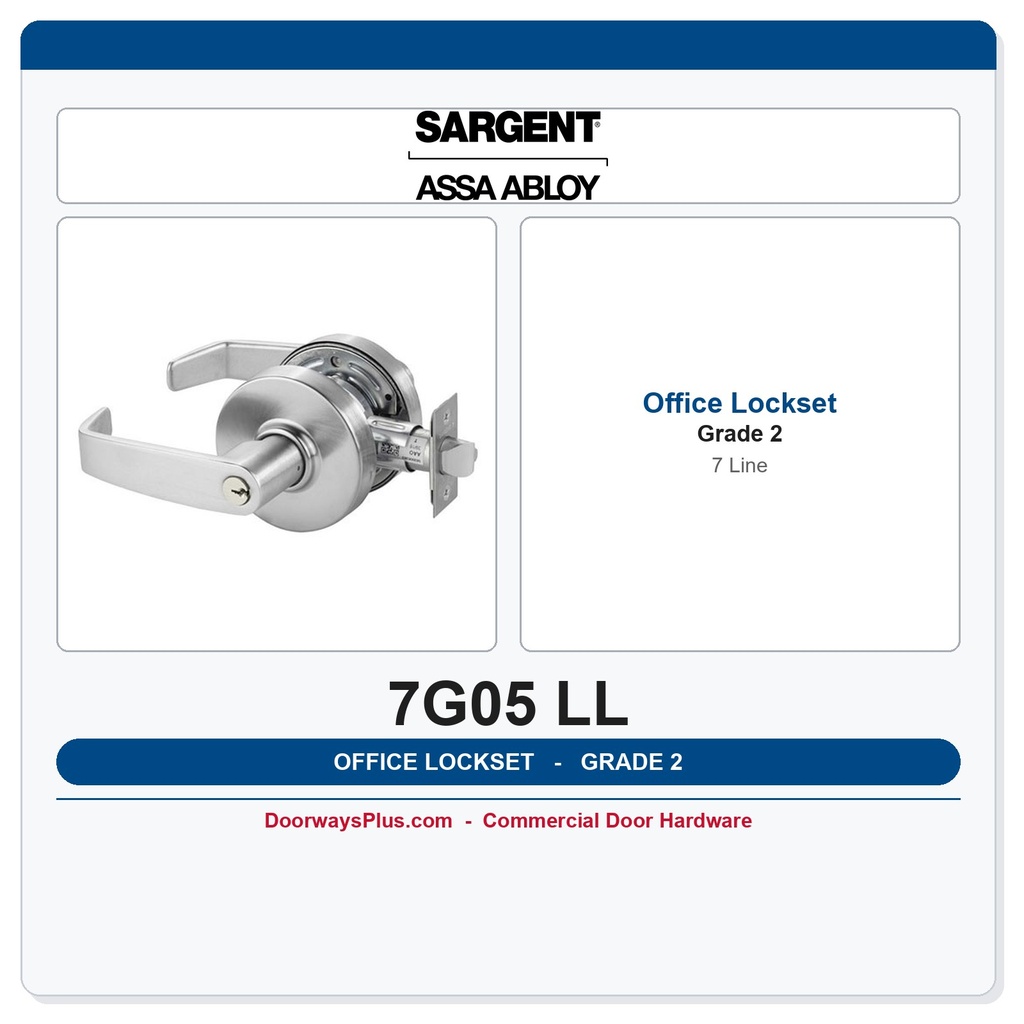 Sargent 7G05 LL Office Function Cylindrical Lever Lockset | Grade 2 UL Listed