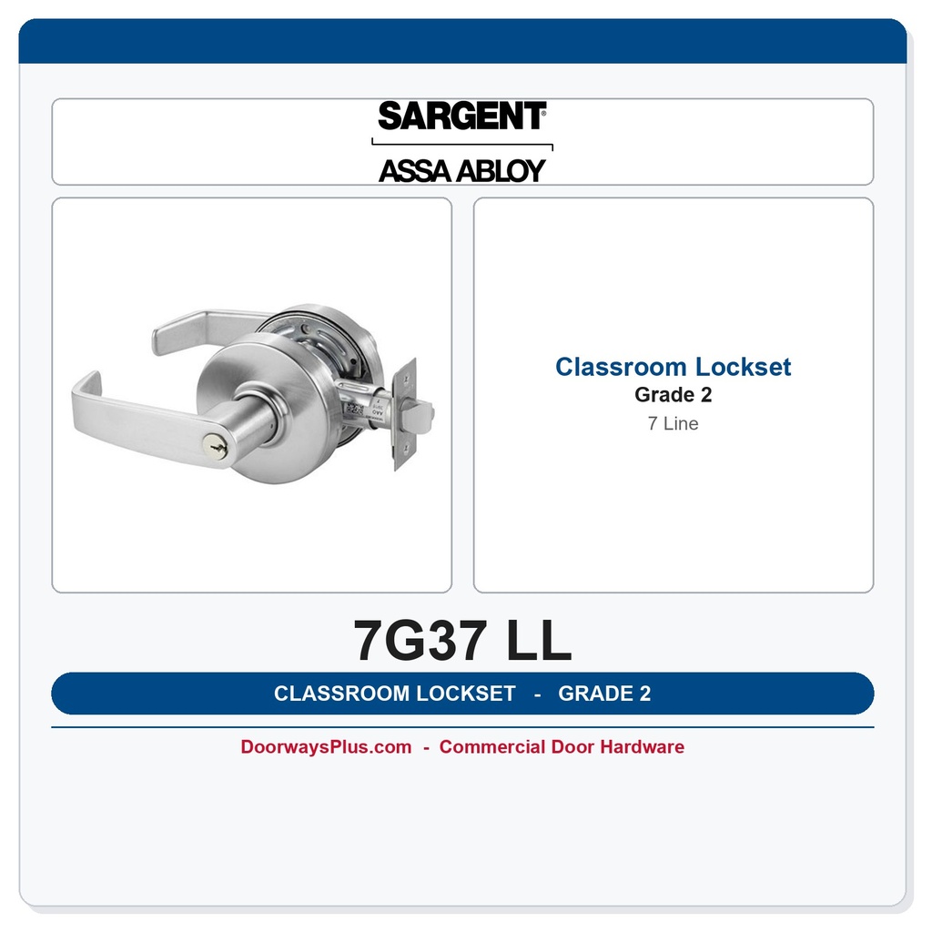 Sargent 7G37 LL Classroom Cylindrical Lever Lockset | ANSI F05 Grade 2