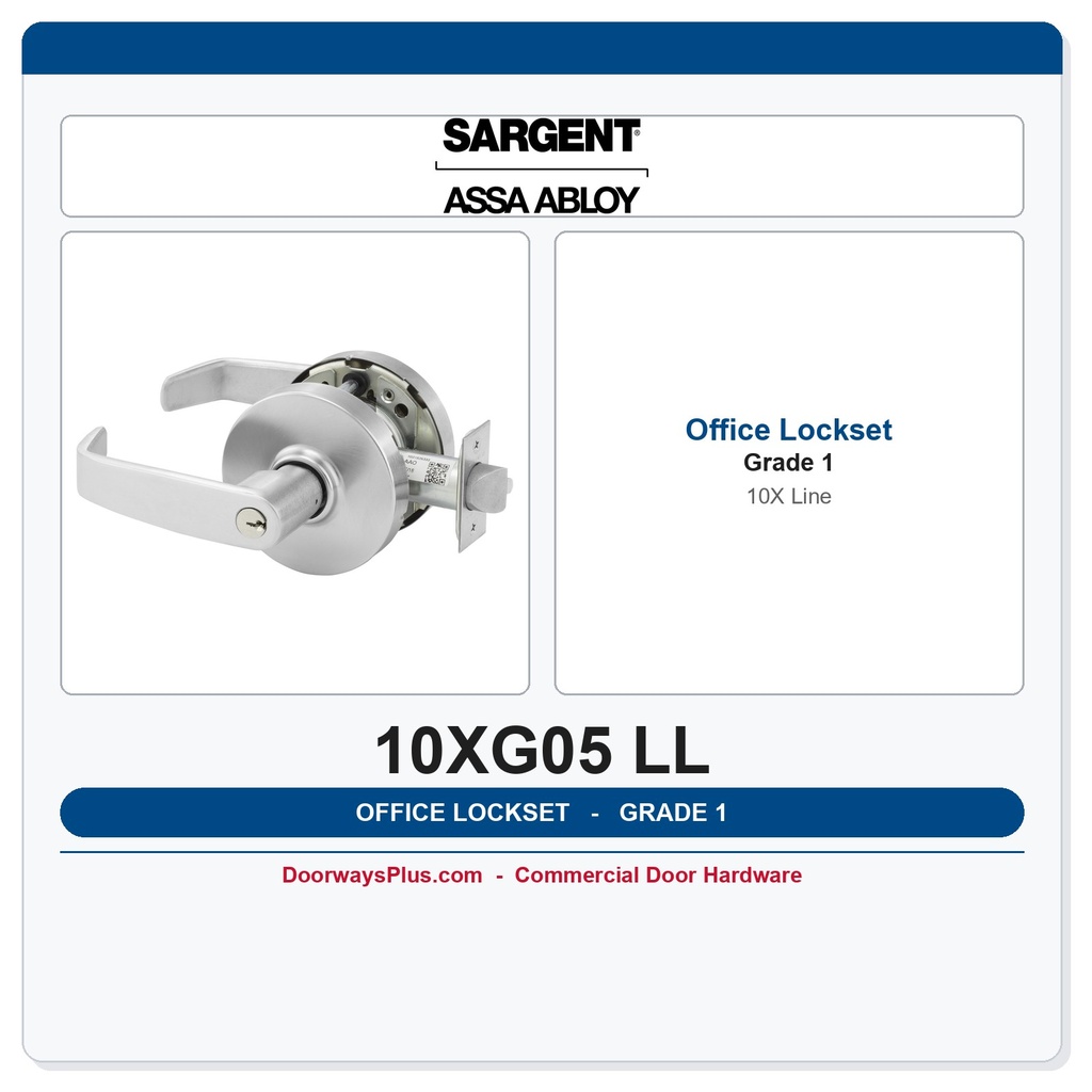 Sargent 10XG05 LL Grade 1 Office Entry Lever Cylindrical Lockset