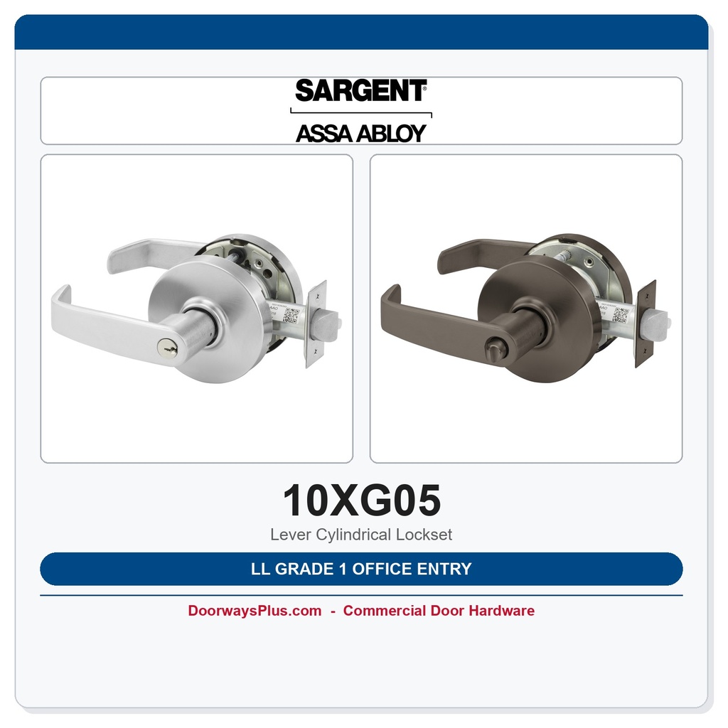 Sargent 10XG05 LL Grade 1 Office Entry Lever Cylindrical Lockset