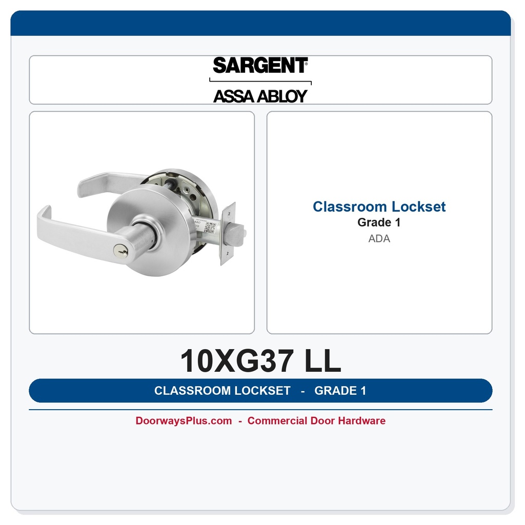 Sargent 10XG37 LL Classroom Lever Lockset | Grade 1 Cylindrical ADA