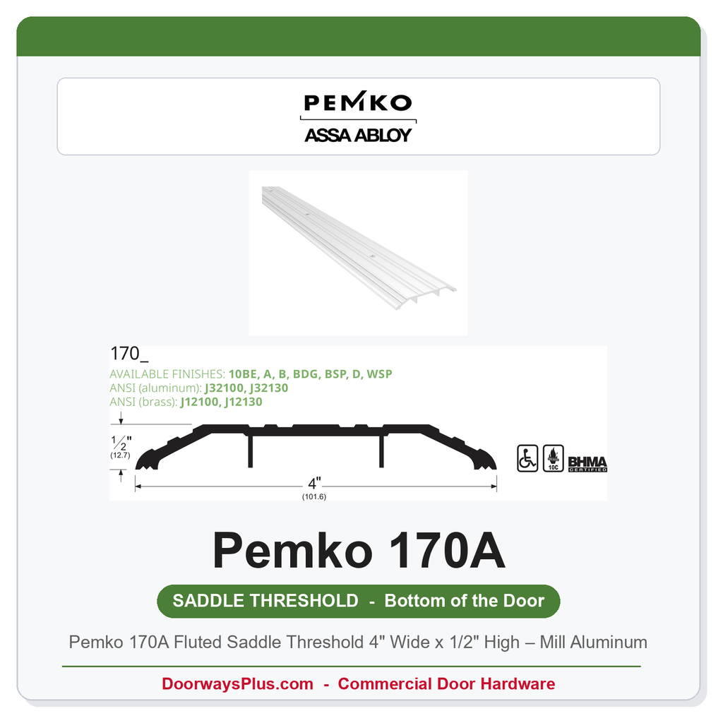 Pemko 170A Fluted Saddle Threshold 4" Wide x 1/2" High – Mill Aluminum | ADA, Fire Rated