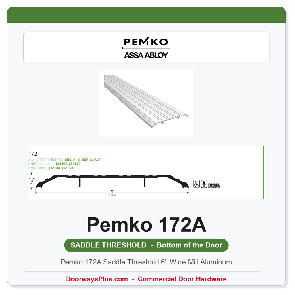 Pemko 172A Saddle Threshold 6" Wide Mill Aluminum | ADA, Fire Rated