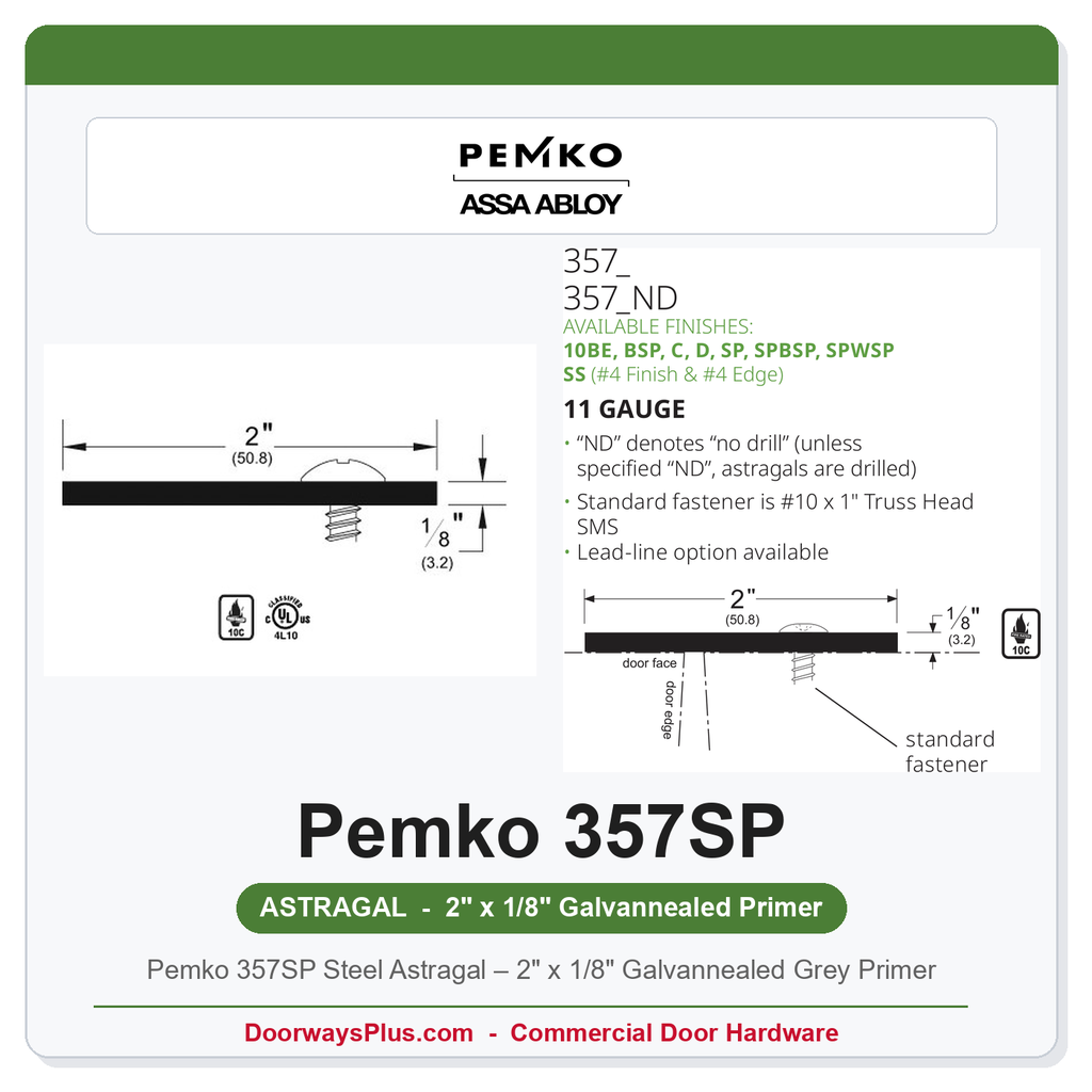 Pemko 357SP Steel Astragal – 2" x 1/8" Galvannealed Grey Primer