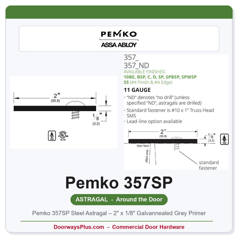 Pemko 357SP Steel Astragal – 2" x 1/8" Galvannealed Grey Primer
