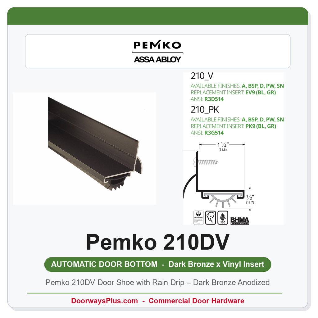 Pemko 210DV Door Shoe with Rain Drip – Dark Bronze Anodized | UL Listed