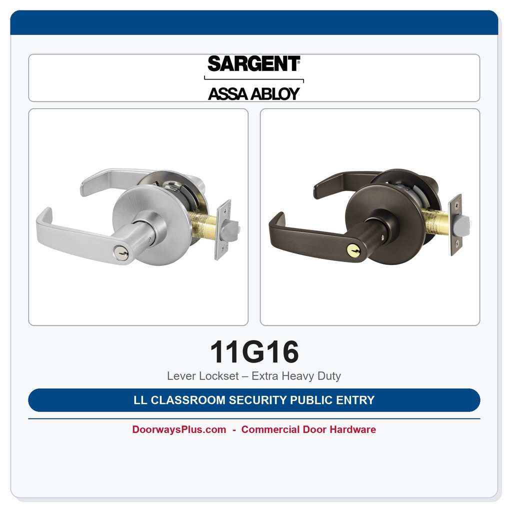 Sargent 11G16 LL Classroom Security Public Entry Lever Lockset – Extra Heavy Duty