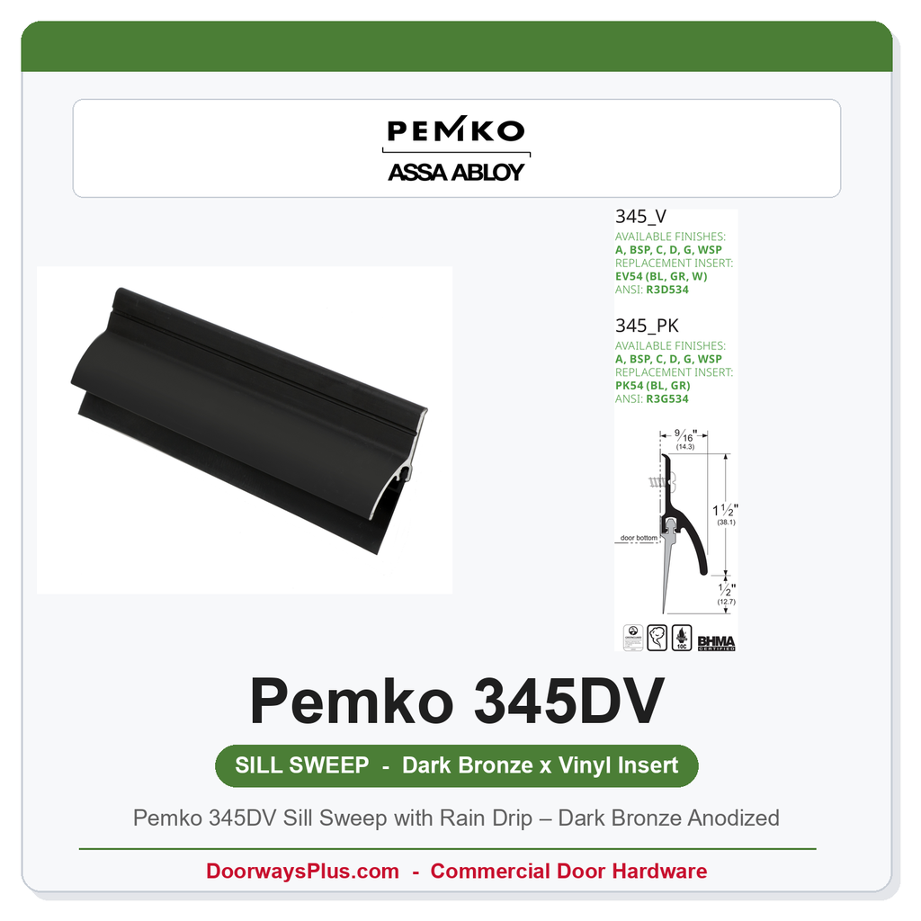 Pemko 345DV Sill Sweep with Rain Drip – Dark Bronze Anodized | UL Listed, ANSI/BHMA A156.22