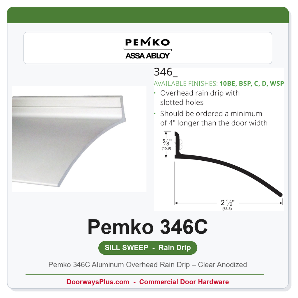 Pemko 346C Aluminum Overhead Rain Drip – Clear Anodized | UL 10C Fire Rated