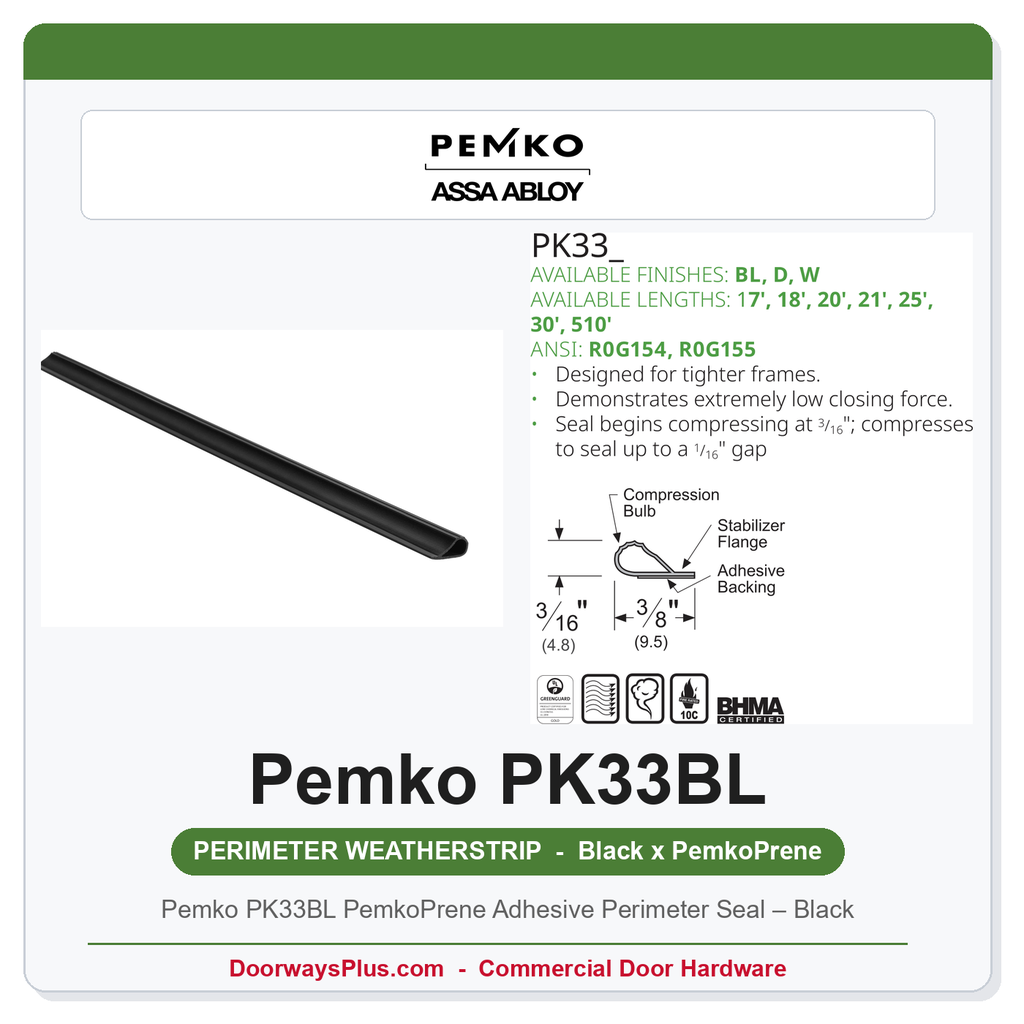 Pemko PK33BL PemkoPrene Adhesive Perimeter Seal – Black | UL 10C & UL 1784 Fire/Smoke Rated