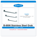 Bobrick B-6806 Stainless Steel Grab Bar – 1-1/2" Dia., ADA Compliant