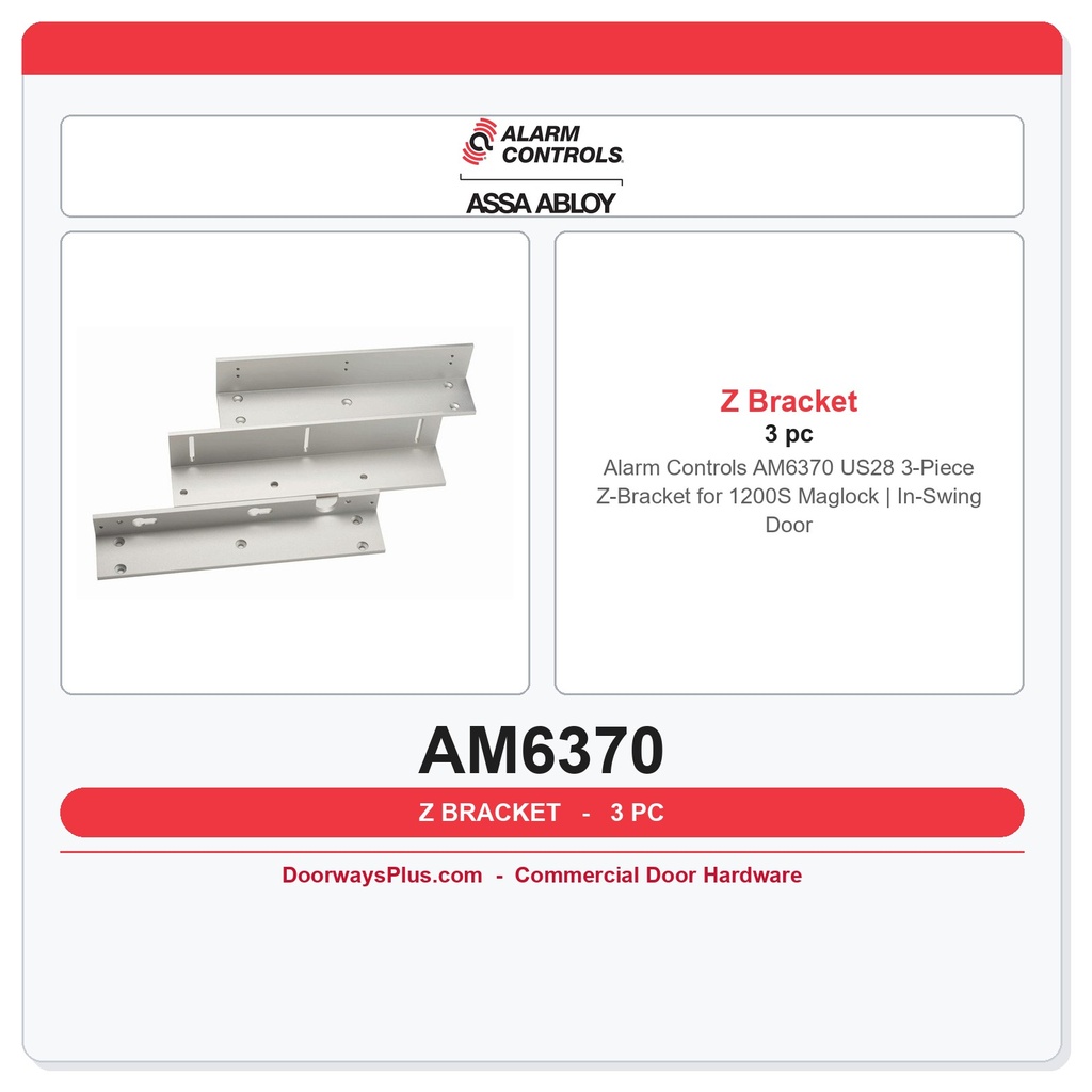Alarm Controls AM6370 US28 3-Piece Z-Bracket for 1200S Maglock | In-Swing Door