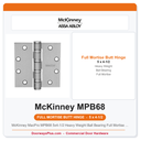 McKinney MacPro MPB68 5x4-1/2 Heavy Weight Ball Bearing Full Mortise Hinge