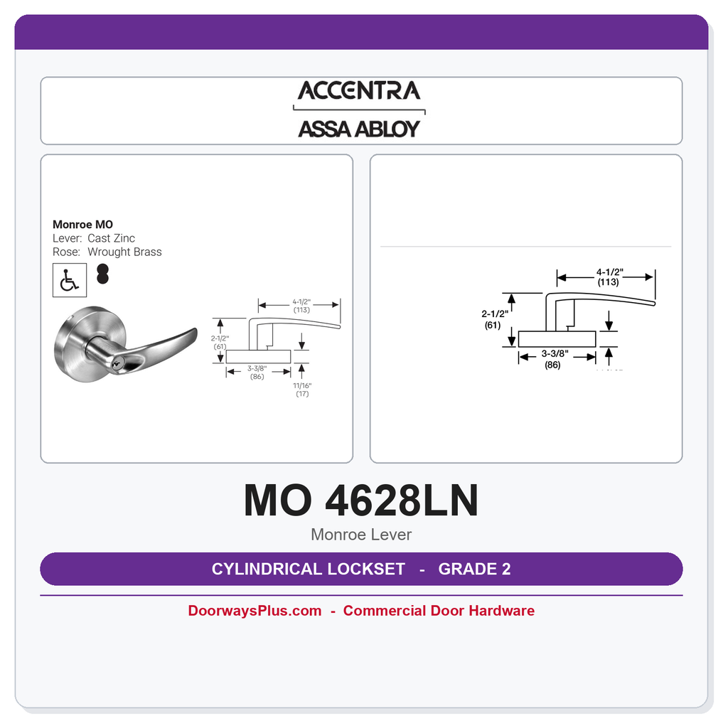Accentra MO 4628LN Grade 2 Communicating Exit Latch Lockset ANSI F111