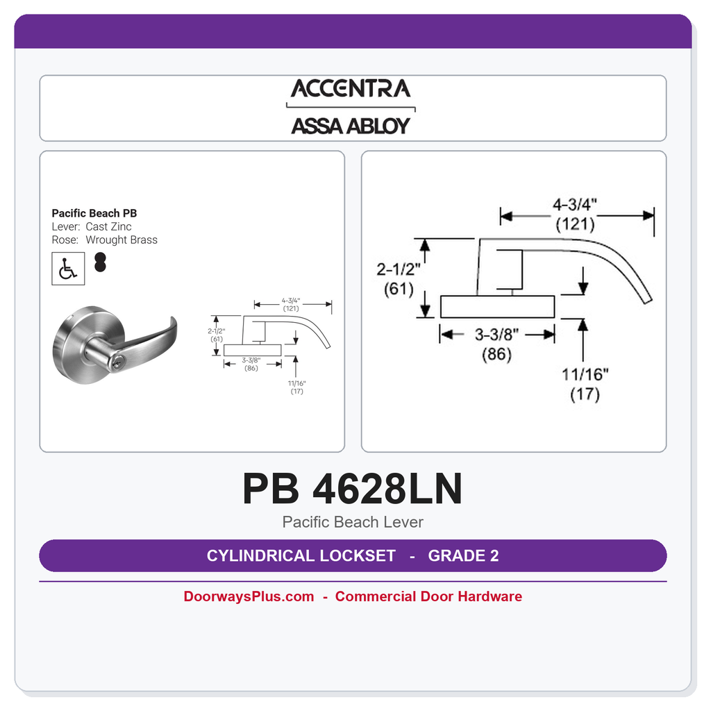 Accentra PB 4628LN Grade 2 Communicating Exit Latch – ANSI F111 | Blank Rose