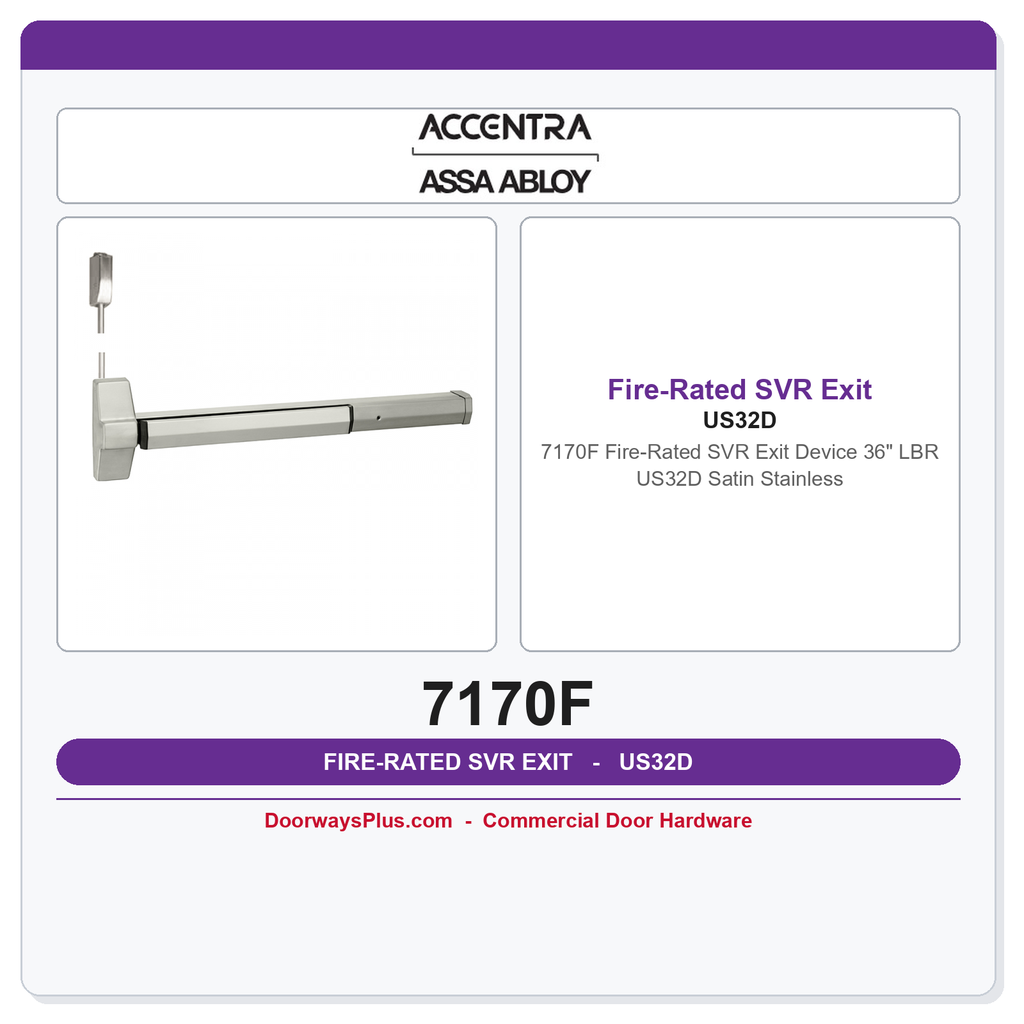 Accentra 7170F Fire-Rated SVR Exit Device | 36" LBR | US32D Satin Stainless