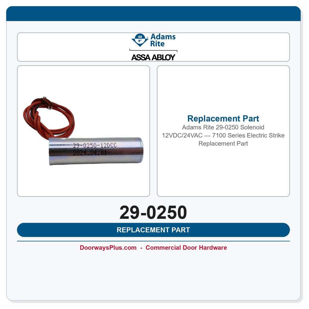 Adams Rite 29-0250 Solenoid 12VDC/24VAC — 7100 Series Electric Strike Replacement Part