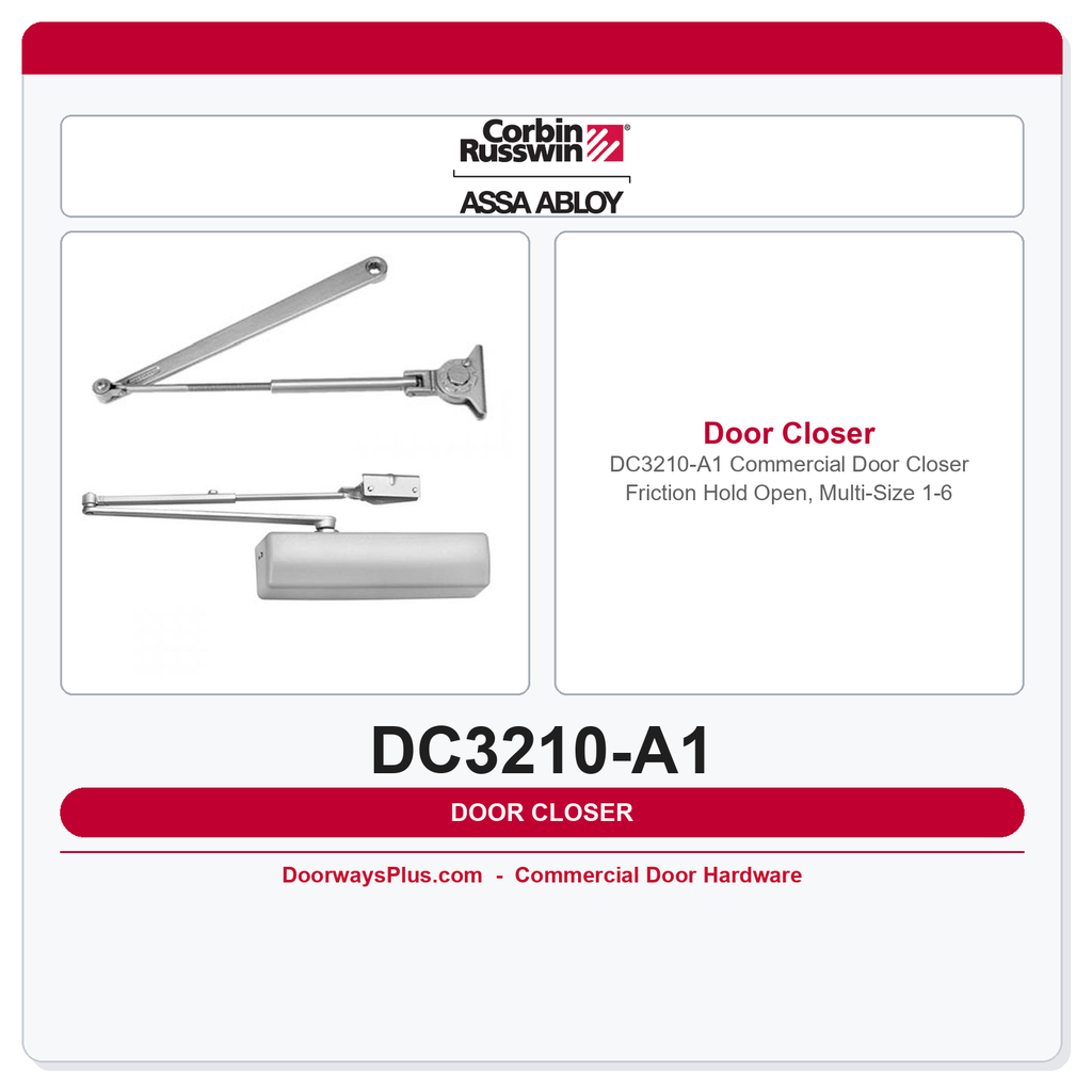 Corbin Russwin DC3210-A1 Commercial Door Closer – Friction Hold Open, Multi-Size 1-6