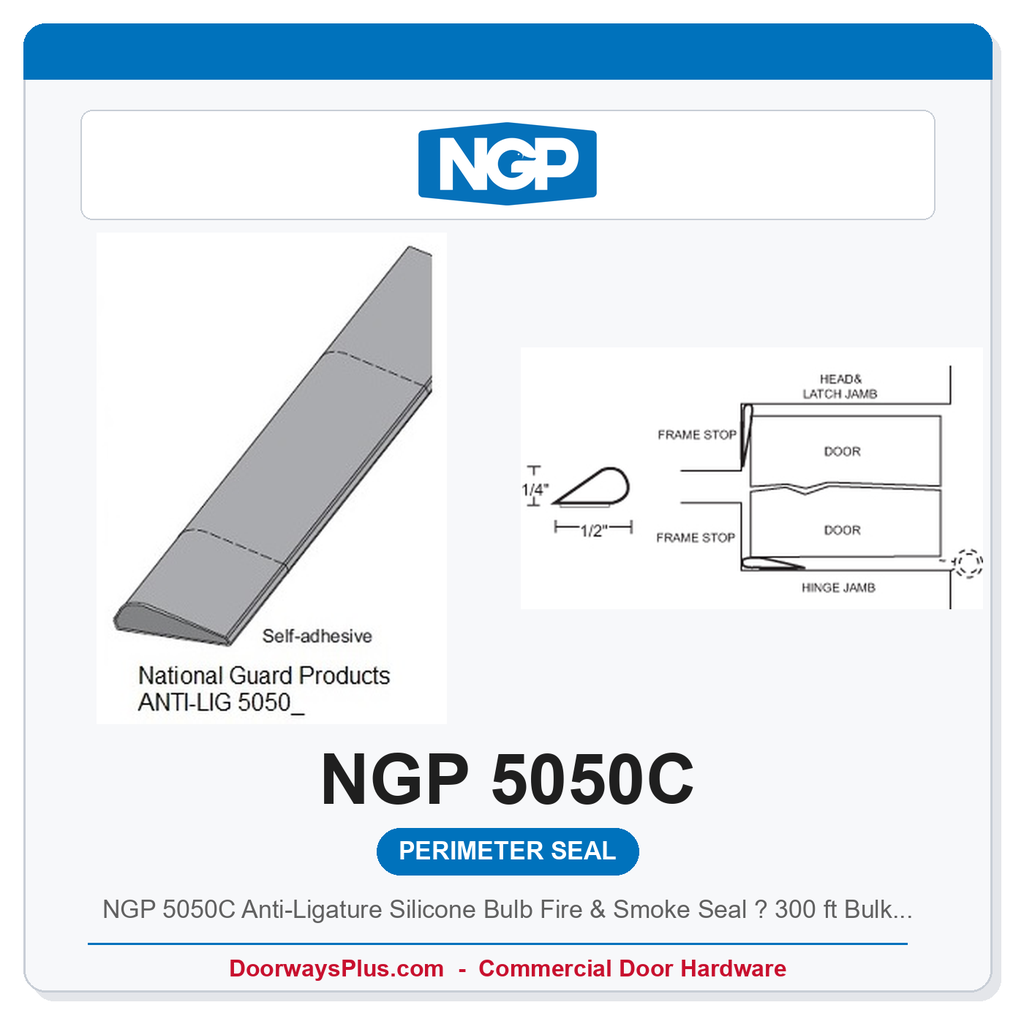 NGP 5050C Anti-Ligature Silicone Bulb Fire & Smoke Seal — 300 ft Bulk Roll