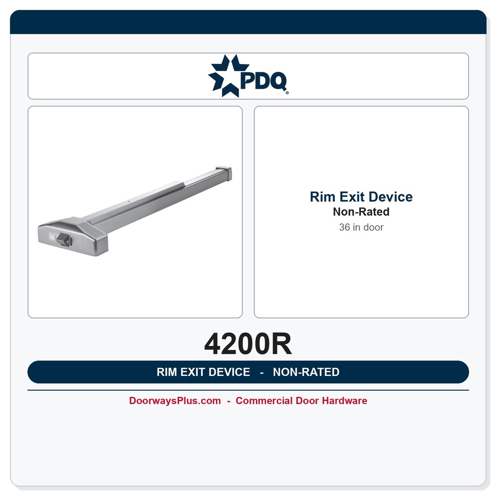 PDQ 4200R Rim Exit Device | 36" Commercial Panic Bar | UL 305 Listed