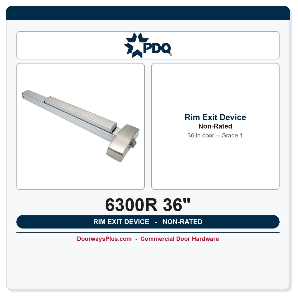 PDQ 6300R 36" Grade 1 Heavy-Duty Rim Exit Device – Commercial Panic Bar