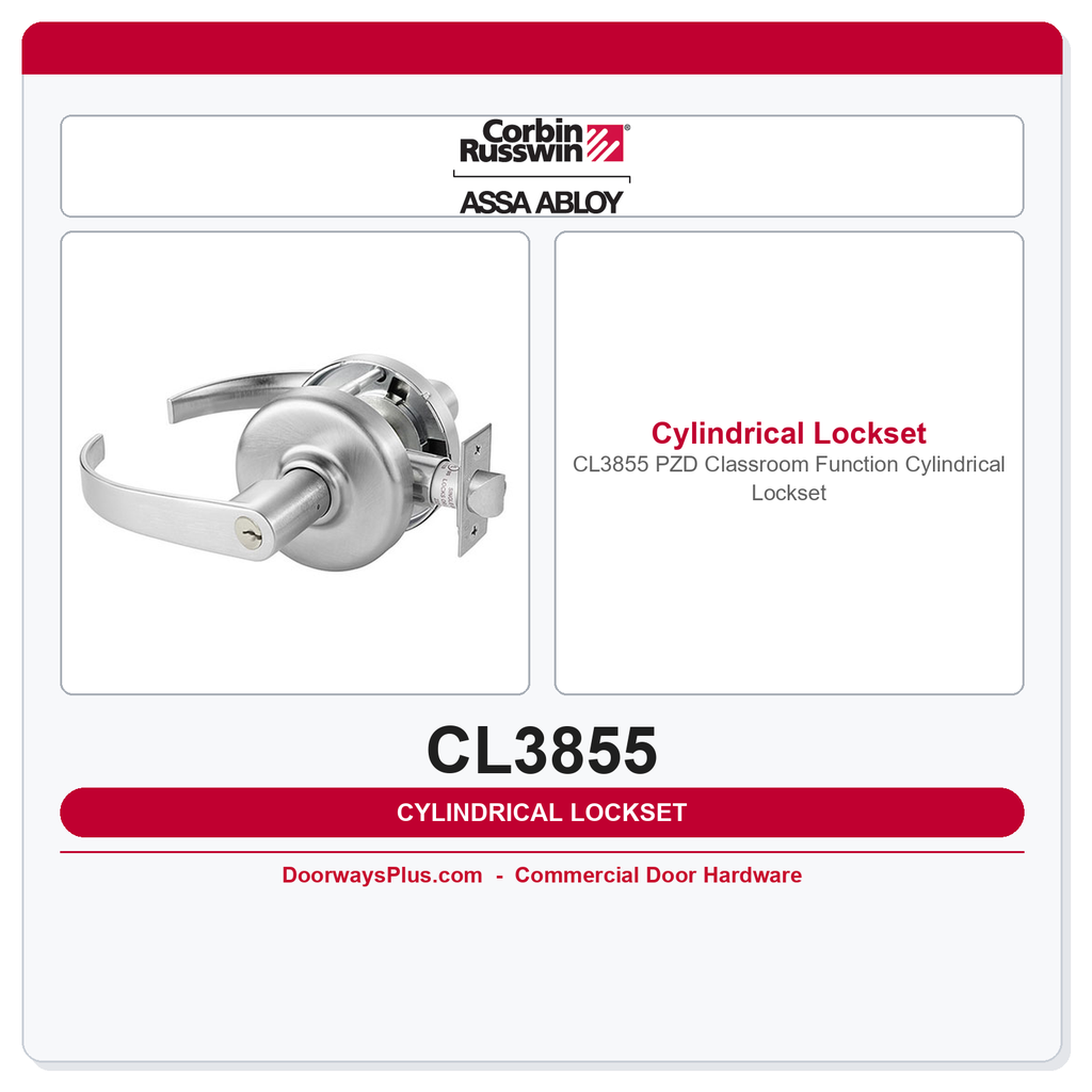 Corbin Russwin CL3855 PZD Classroom Function Cylindrical Lockset