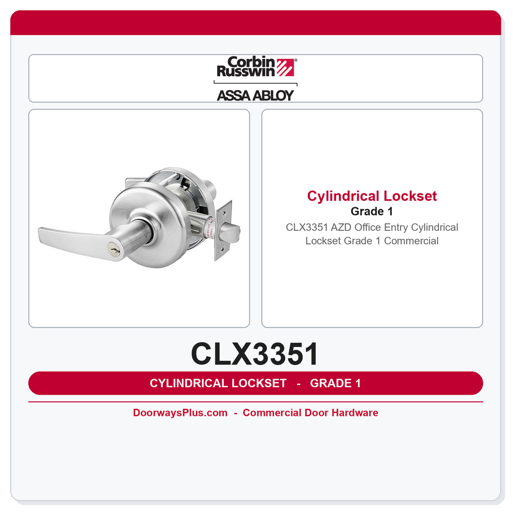 Corbin Russwin CLX3351 AZD Office Entry Cylindrical Lockset – Grade 1 Commercial