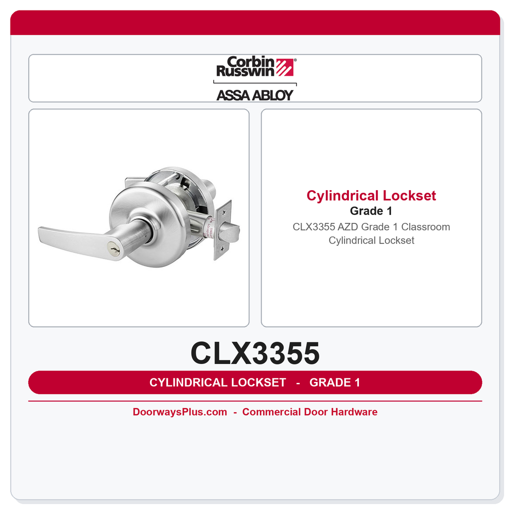 Corbin Russwin CLX3355 AZD Grade 1 Classroom Cylindrical Lockset