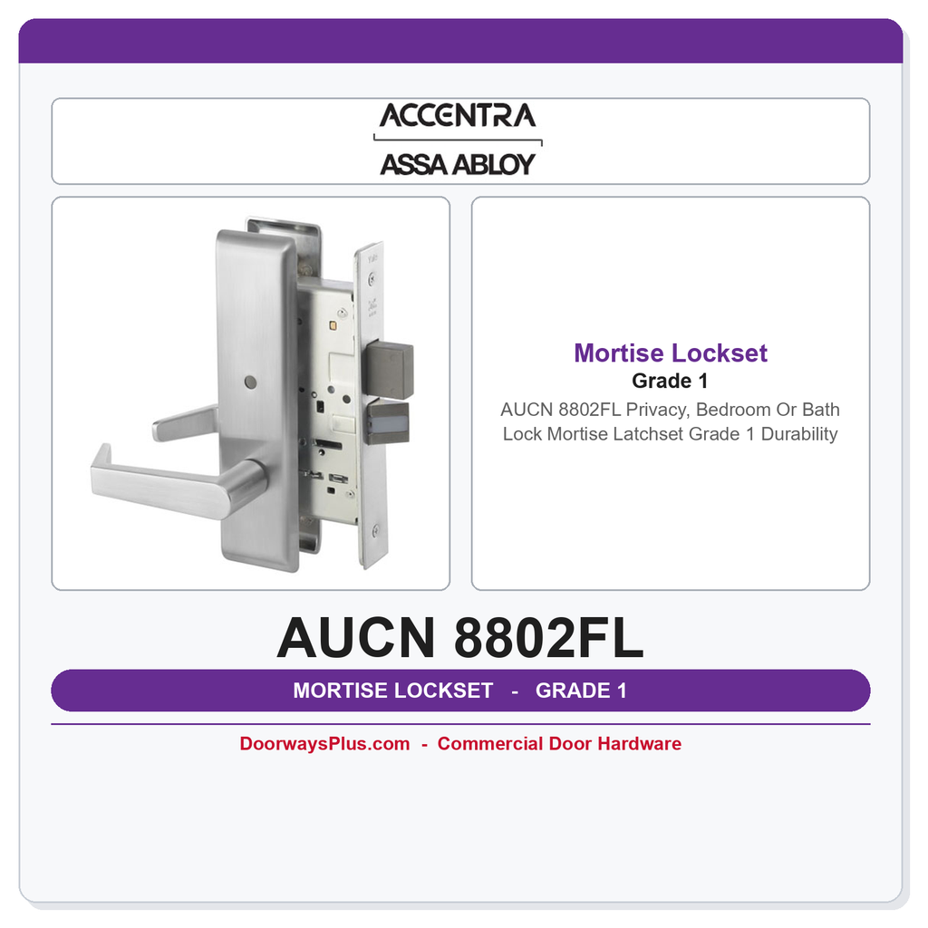 Accentra AUCN 8802FL Privacy, Bedroom Or Bath Lock Mortise Latchset – Grade 1 Durability