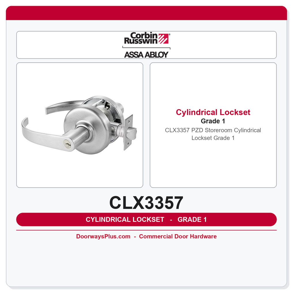 Corbin Russwin CLX3357 PZD Storeroom Cylindrical Lockset – Grade 1