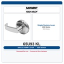 Sargent 65U93 KL Single Sided Dummy Lever — Commercial Door Trim