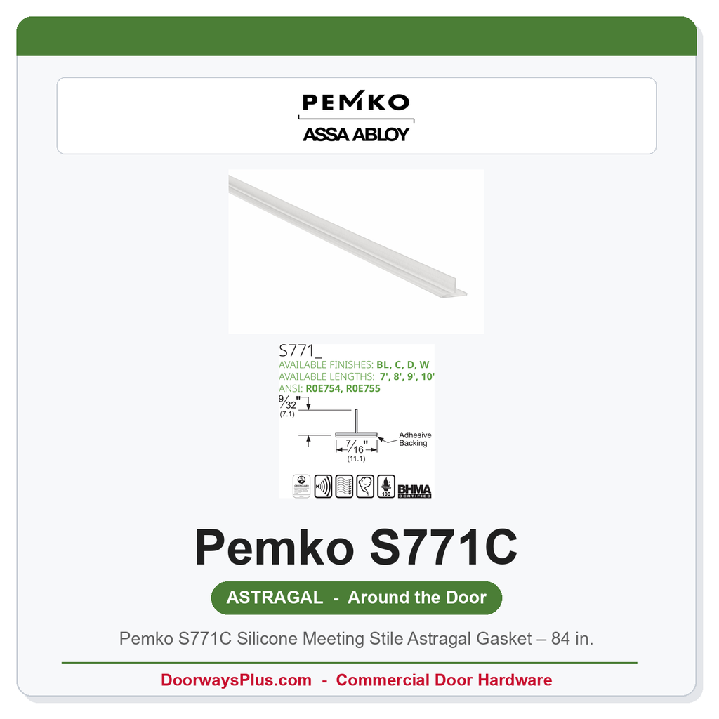 Pemko S771C Silicone Meeting Stile Astragal Gasket – 84 in. | UL10C Fire Rated