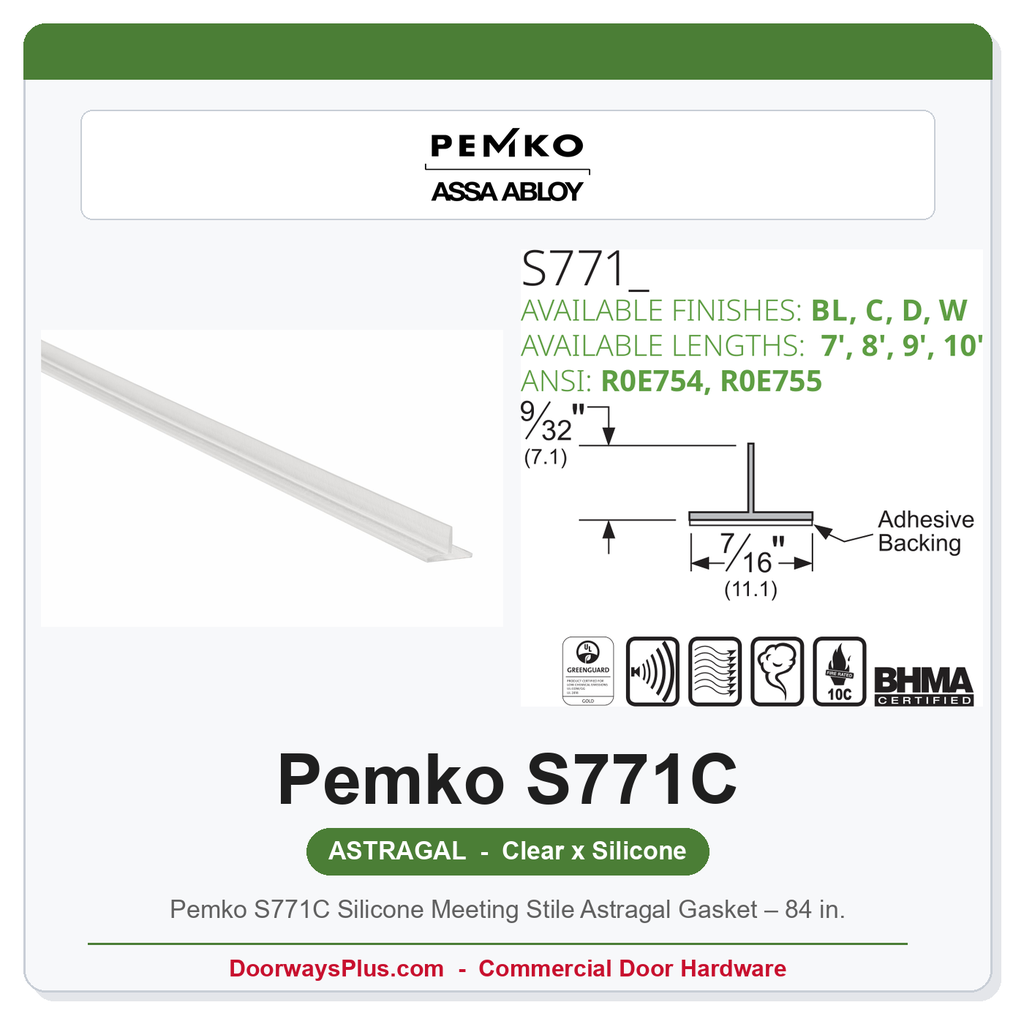 Pemko S771C Silicone Meeting Stile Astragal Gasket – 84 in. | UL10C Fire Rated