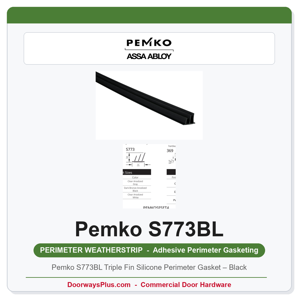 Pemko S773BL Triple Fin Silicone Perimeter Gasket – Black | Fire & Smoke Rated