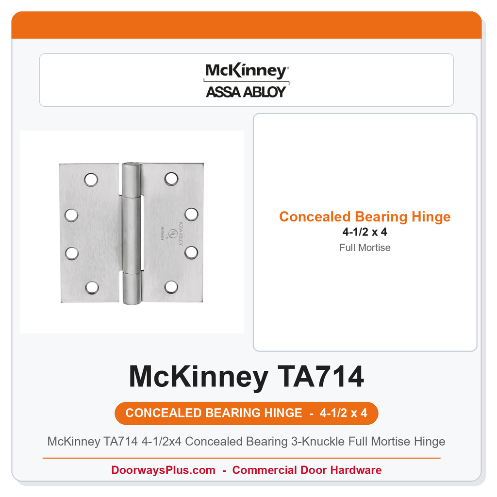 McKinney TA714 4-1/2x4 Concealed Bearing 3-Knuckle Full Mortise Hinge