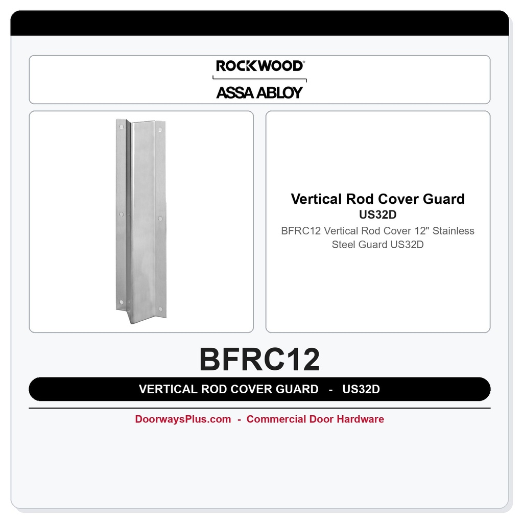 Rockwood BFRC12 Vertical Rod Cover 12" Stainless Steel Guard US32D