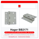 Hager BB2171 NRP 4-1/2" Full Surface Ball Bearing Hinge USP Prime