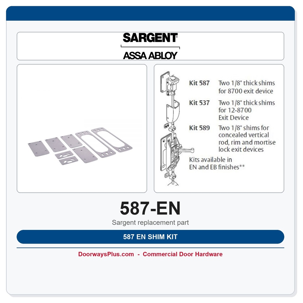 Sargent 587 EN Shim Kit | 8700 Series SVR Exit Device | 12-Piece