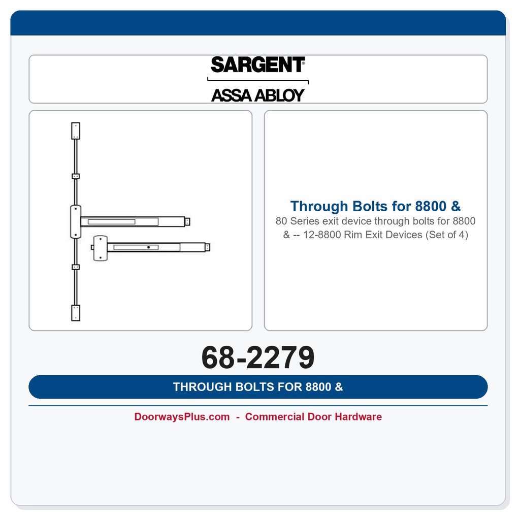 Sargent 68-2279 Through Bolts for 8800 & 12-8800 Rim Exit Devices (Set of 4)
