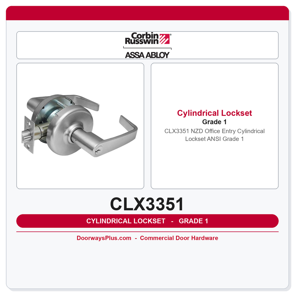 Corbin Russwin CLX3351 NZD Grade 1 Office Lockset