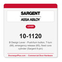 Sargent 10-1120 B Design Lever - Push/turn button, T-turn (68), emergency release (65), fixed core cylinder (Sargent 6-pin)