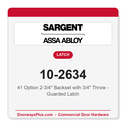 Sargent 10-2634 41 Option 2-3/4" Backset with 3/4" Throw - Guarded Latch