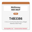 McKinney T4B3386 4-1/2x4-1/2 Five-Knuckle Heavy Weight Stainless Steel Concealed Ball Bearing Hinge | Full Mortise